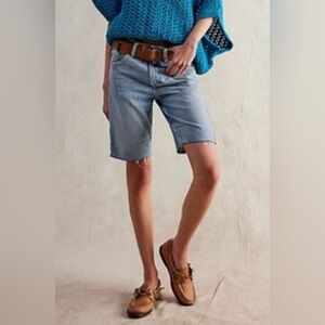 NWOT Free People 29 We the Free Ghost Town Long Denim Shorts Light Blue $78